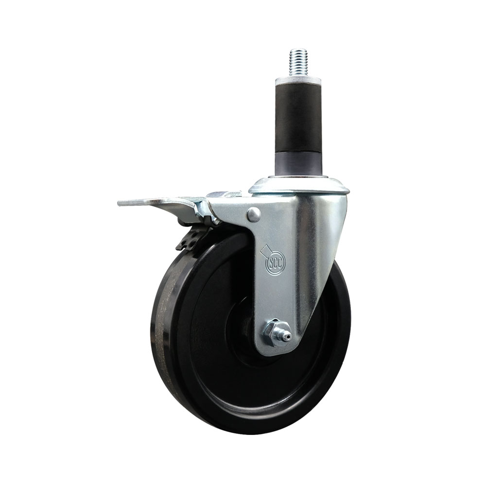 SCC-EXTTL20S514-PHR-114 Phenolic Swivel Expanding Stem Caster with Roller Bearing 5 x 1.25 in. Black Wheel & 1.25 in. Stem & Total Locking Brake