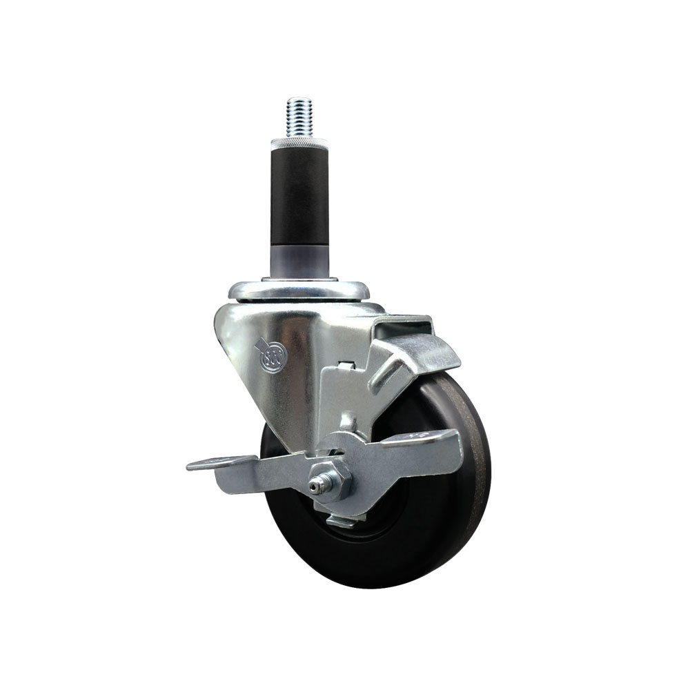 SCC-EX20S3514-PHR-TLB-118 Phenolic Swivel Expanding Stem Caster with Roller Bearing 3.5 x 1.25 in. Black Wheel & 1.13 in. Stem & Top Locking Brake