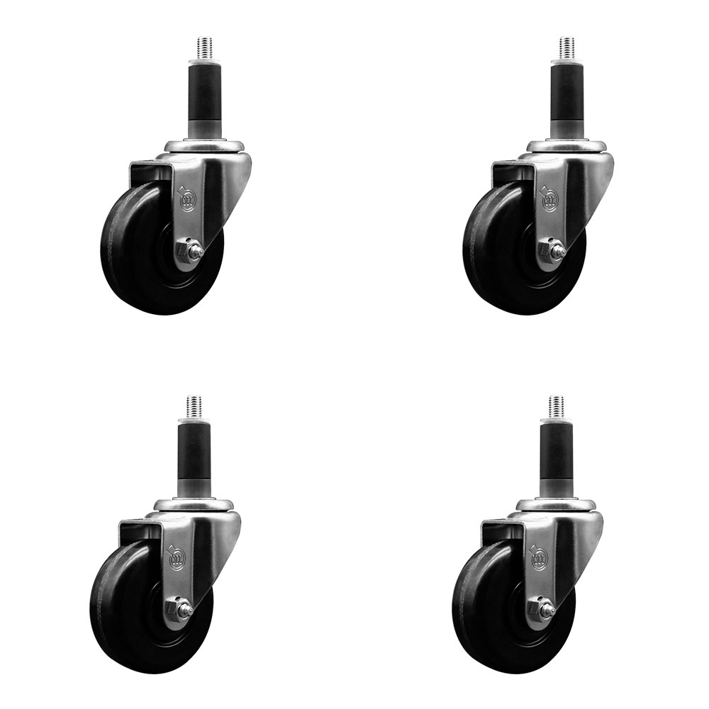 SCC-EX20S3514-PHR-118-4 Phenolic Swivel Expanding Stem Caster with Roller Bearings 3.5 x 1.25 in. Black Wheels & 1.13 in. Stems - Set of 4