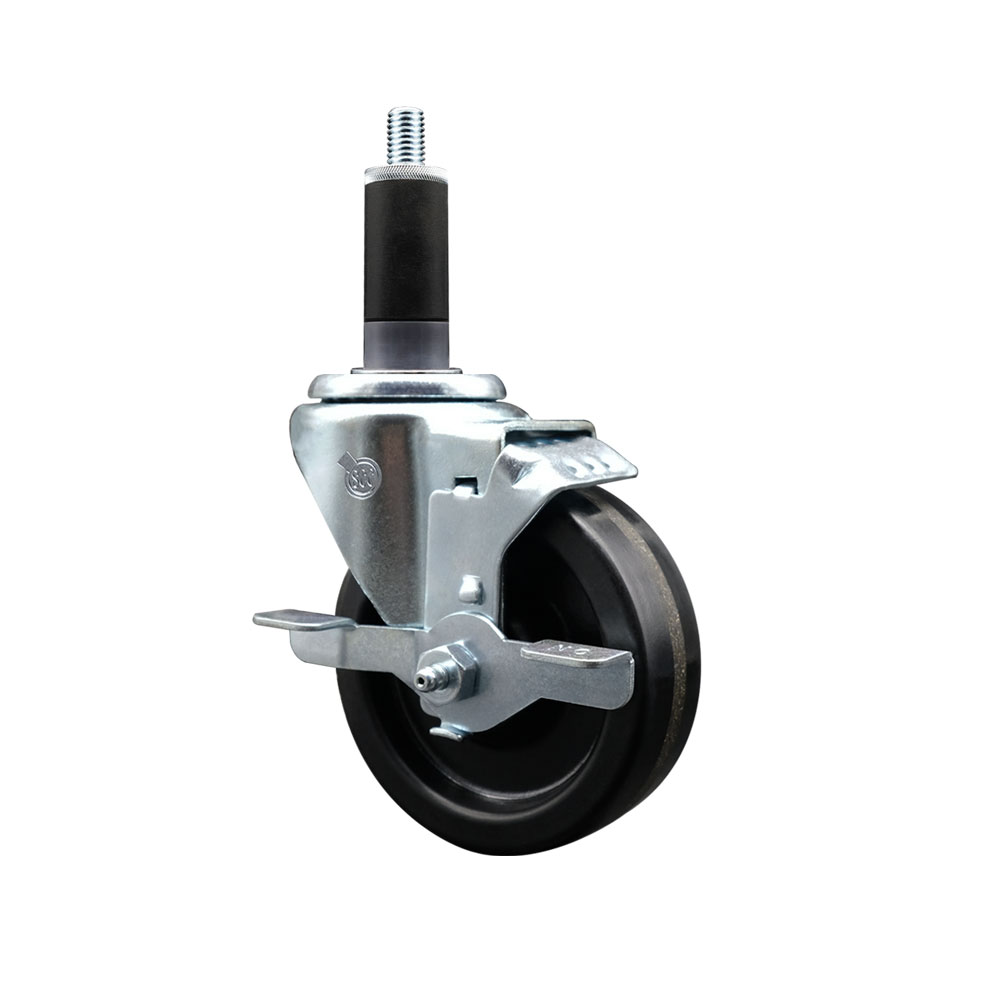SCC-EX20S414-PHR-TLB-118 Phenolic Swivel Expanding Stem Caster with Roller Bearing 4 x 1.25 in. Black Wheel & 1.13 in. Stem & Top Locking Brake