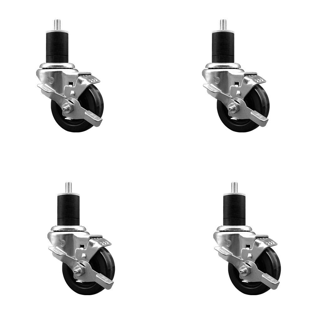 SCC-EX20S314-PHR-TLB-134-4 Phenolic Swivel Expanding Stem Caster with Roller Bearings 3 x 1.25 in. Black Wheels & 1.75 in. Stems - Set of 4