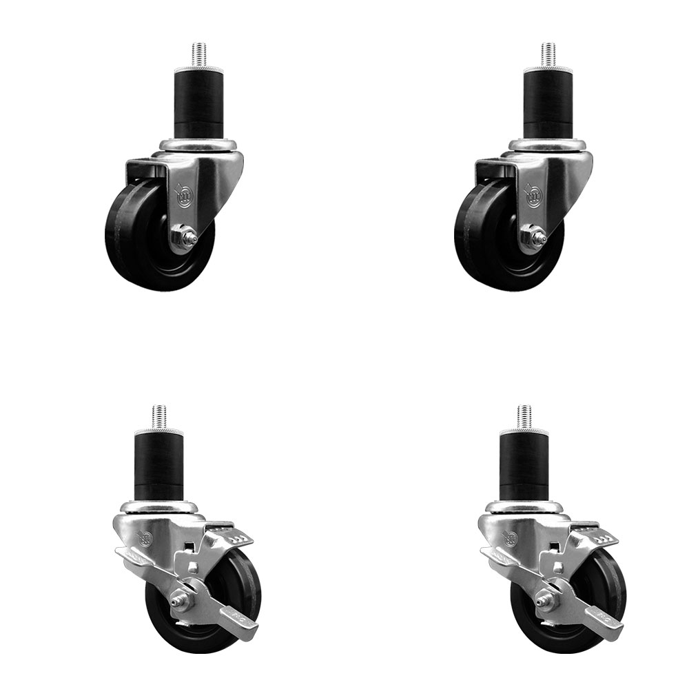 SCC-EX20S314-PHR-2-TLB-2-134 Phenolic Swivel Expanding Stem Caster with Roller Bearings 3 x 1.25 in. Black Wheels & 1.75 in. Stems - Set of 4