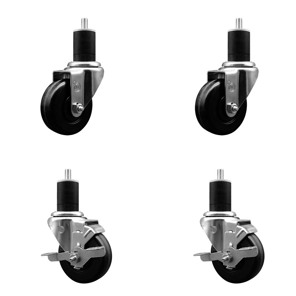 SCC-EX20S3514-PHR-2-TLB-2-134 Phenolic Swivel Expanding Stem Caster with Roller Bearings 3.5 x 1.25 in. Black Wheels & 1.75 in. Stems - Set of 4