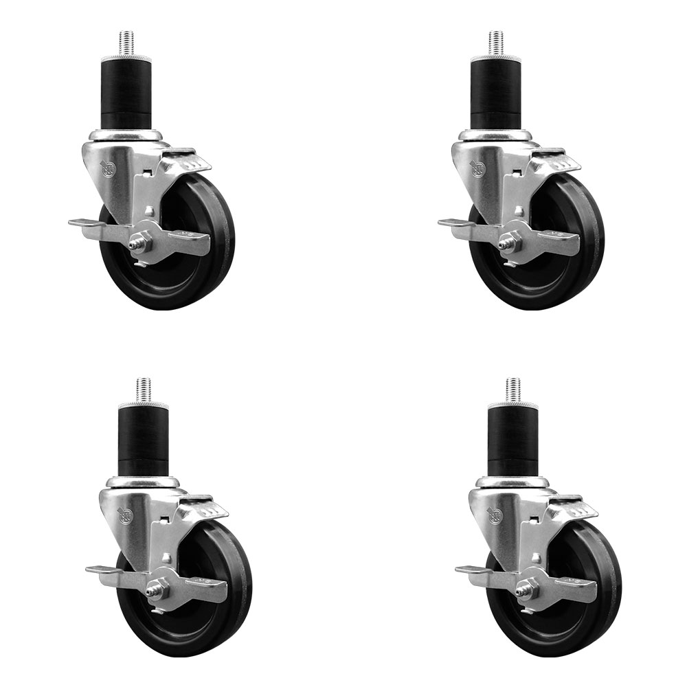 SCC-EX20S414-PHR-TLB-134-4 Phenolic Swivel Expanding Stem Caster with Roller Bearings 4 x 1.25 in. Black Wheels & 1.75 in. Stems - Set of 4