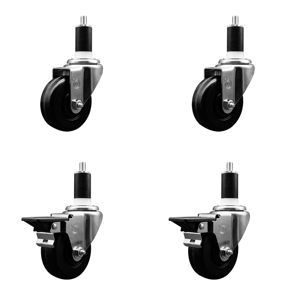 SCC-EX20S3514-PHR-2-PLB-2-138 Phenolic Swivel Expanding Stem Caster with Roller Bearings 3.5 x 1.25 in. Black Wheels & 1.38 in. Stems - Set of 4