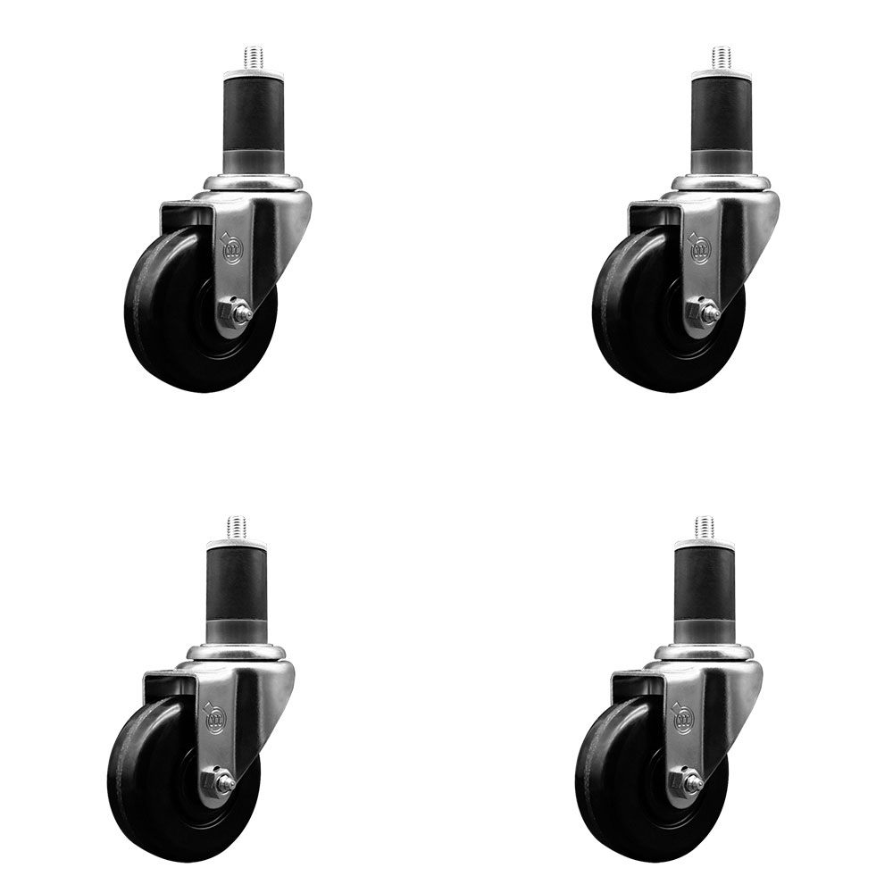 SCC-EX20S3514-PHR-158-4 Phenolic Swivel Expanding Stem Caster with Roller Bearings 3.5 x 1.25 in. Black Wheels & 1.63 in. Stems - Set of 4