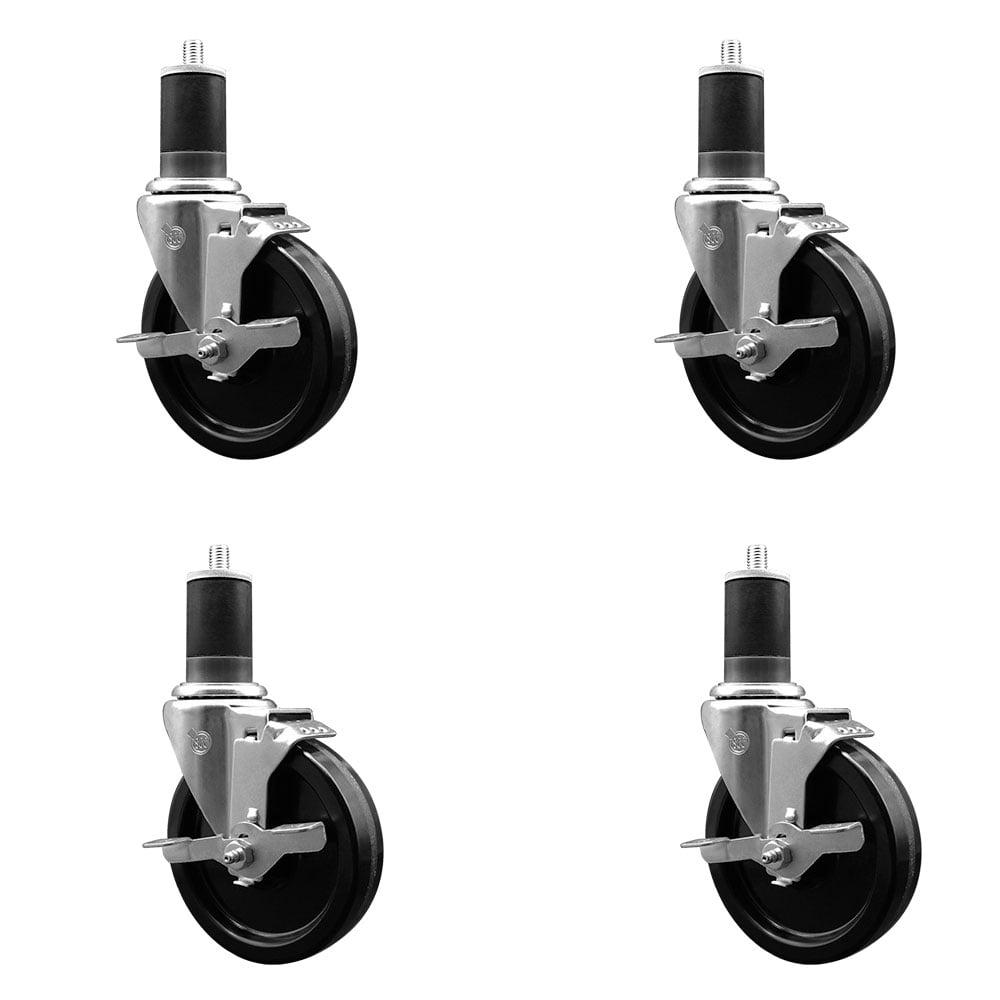 SCC-EX20S514-PHR-TLB-158-4 Phenolic Swivel Expanding Stem Caster with Roller Bearings 5 x 1.25 in. Black Wheels & 1.63 in. Stems - Set of 4
