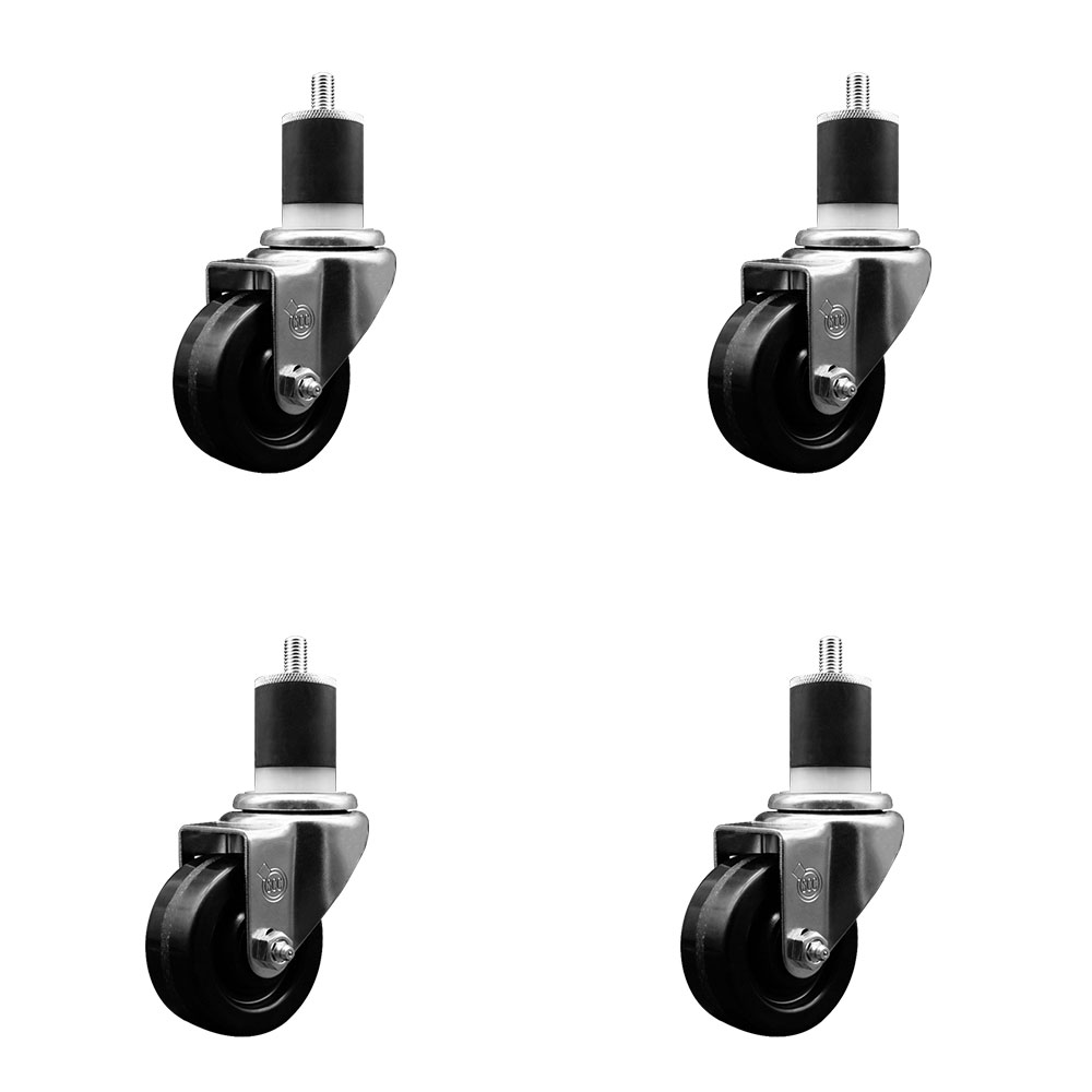 SCC-EX20S314-PHR-178-4 Phenolic Swivel Expanding Stem Caster with Roller Bearings 3 x 1.25 in. Black Wheels & 1.87 in. Stems - Set of 4