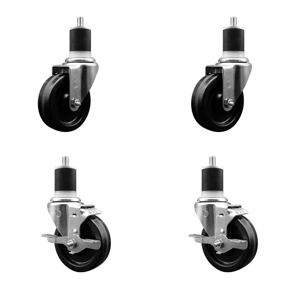 SCC-EX20S414-PHR-2-TLB-2-178 Phenolic Swivel Expanding Stem Caster with Roller Bearings 4 x 1.25 in. Black Wheels & 1.87 in. Stems - Set of 4