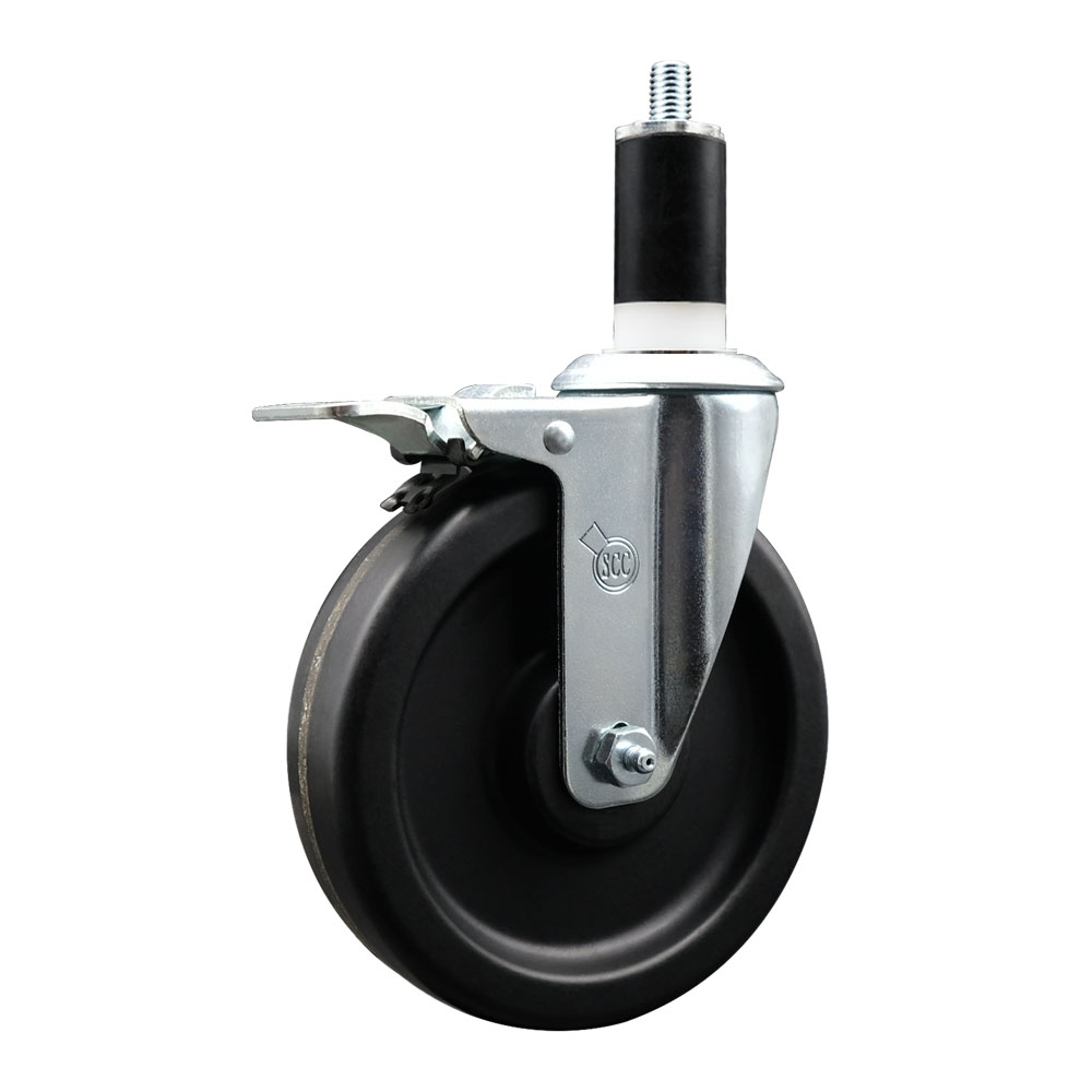 SCC-EXTTL20S615-PHR-138 Phenolic Swivel Expanding Stem Caster with Roller Bearing 6 x 1.5 in. Black Wheel & 1.38 in. Stem & Total Locking Brake