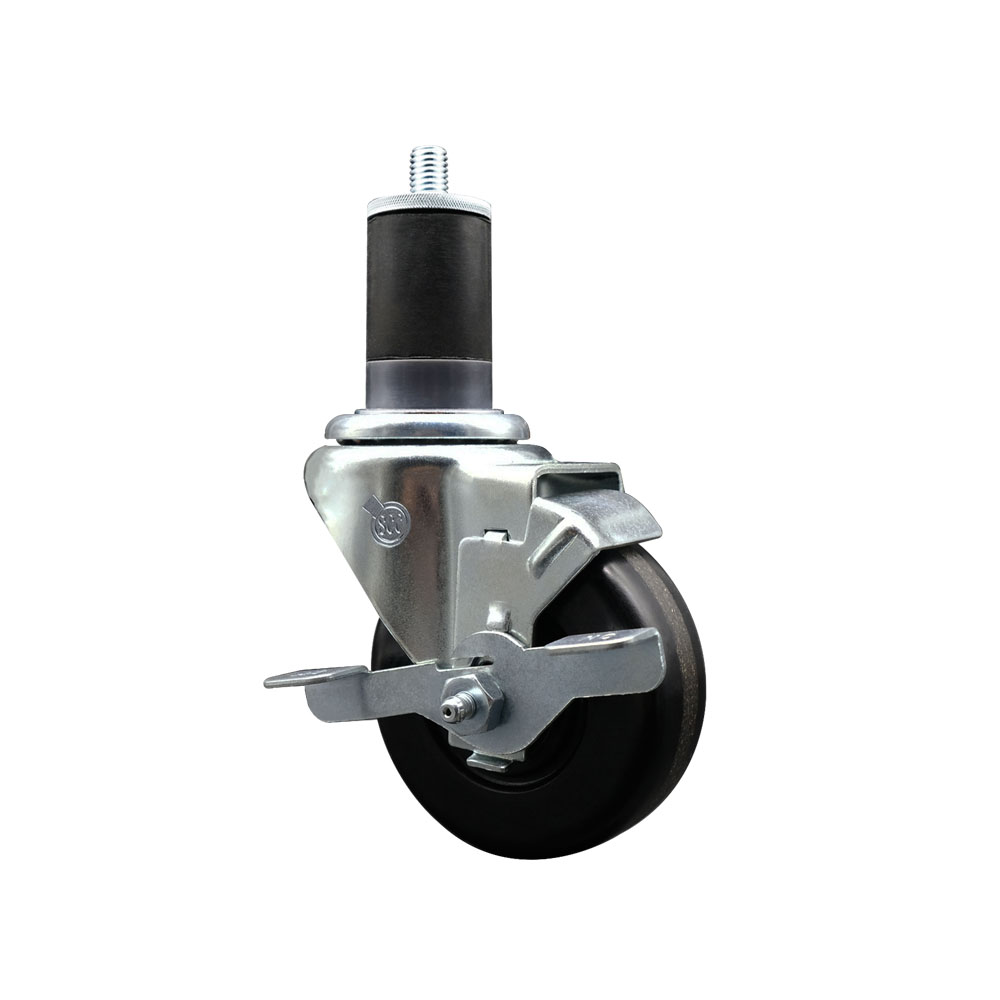 SCC-EX20S3514-PHR-TLB-158 Phenolic Swivel Expanding Stem Caster with Roller Bearing 3.5 x 1.25 in. Black Wheel & 1.63 in. Stem & Top Locking Brake