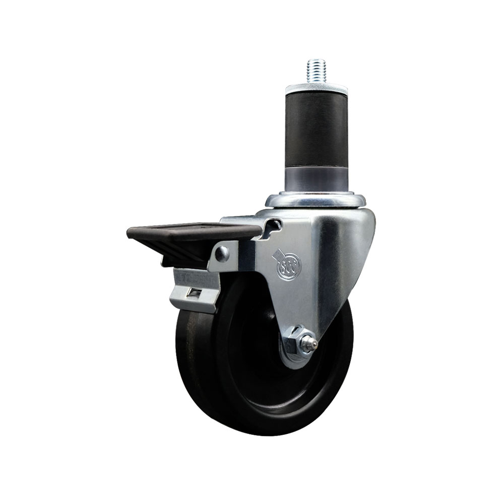 SCC-EX20S414-PHR-PLB-158 Phenolic Swivel Expanding Stem Caster with Roller Bearing 4 x 1.25 in. Black Wheel & 1.63 in. Stem & Posi Locking Brake