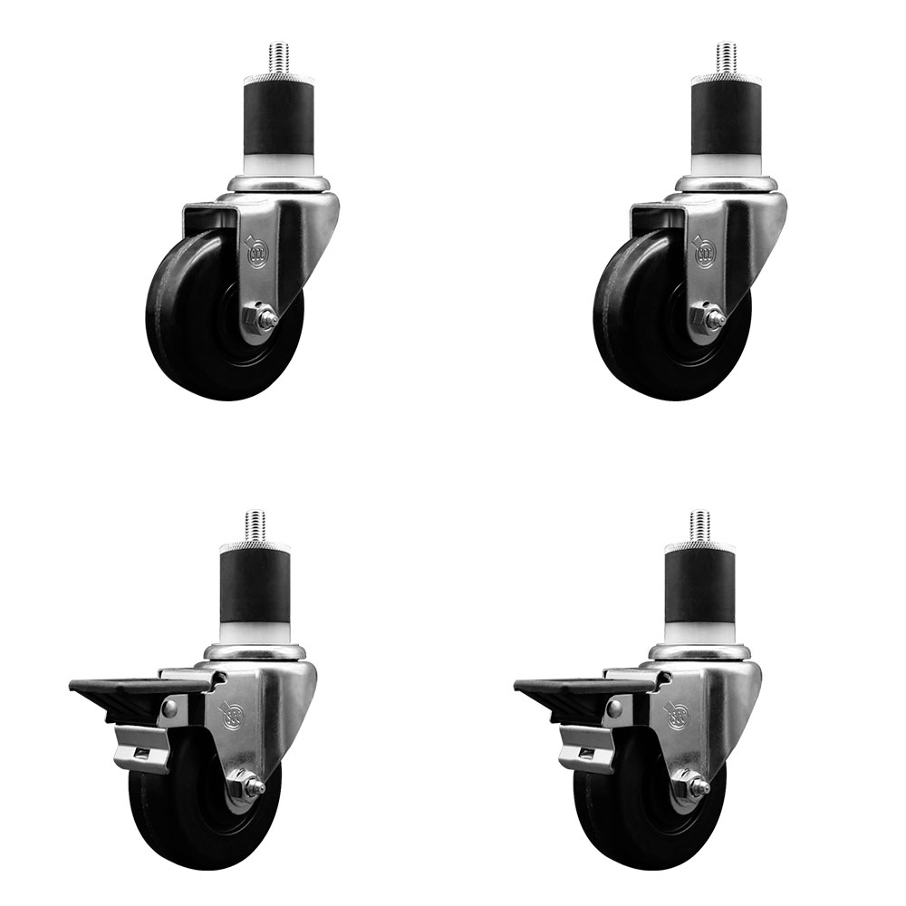 SCC-EX20S3514-PHR-2-PLB-2-178 Phenolic Swivel Expanding Stem Caster with Roller Bearings 3.5 x 1.25 in. Black Wheels & 1.87 in. Stems - Set of 4