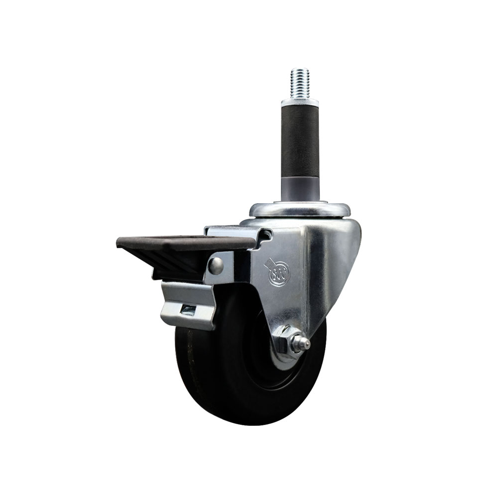 SCC-EX20S3514-PHR-PLB-1 Phenolic Swivel Expanding Stem Caster with Roller Bearing 3.5 x 1.25 in. Black Wheel & 1 in. Stem & Posi Locking Brake