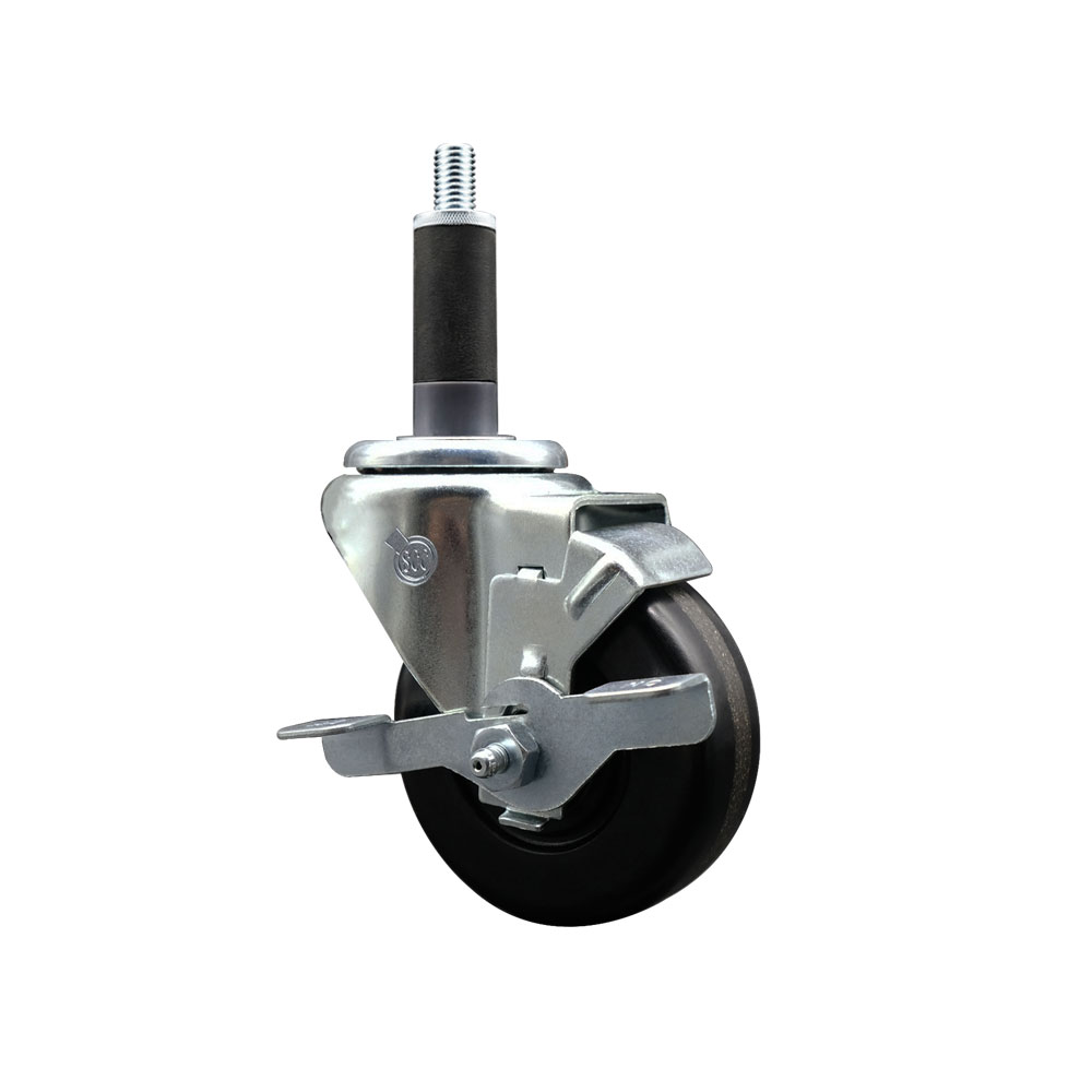 SCC-EX20S3514-PHR-TLB-1 Phenolic Swivel Expanding Stem Caster with Roller Bearing 3.5 x 1.25 in. Black Wheel & 1 in. Stem & Top Locking Brake