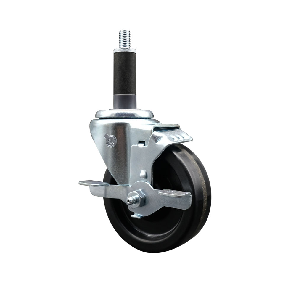 SCC-EX20S414-PHR-TLB-1 Phenolic Swivel Expanding Stem Caster with Roller Bearing 4 x 1.25 in. Black Wheel & 1 in. Stem & Top Locking Brake
