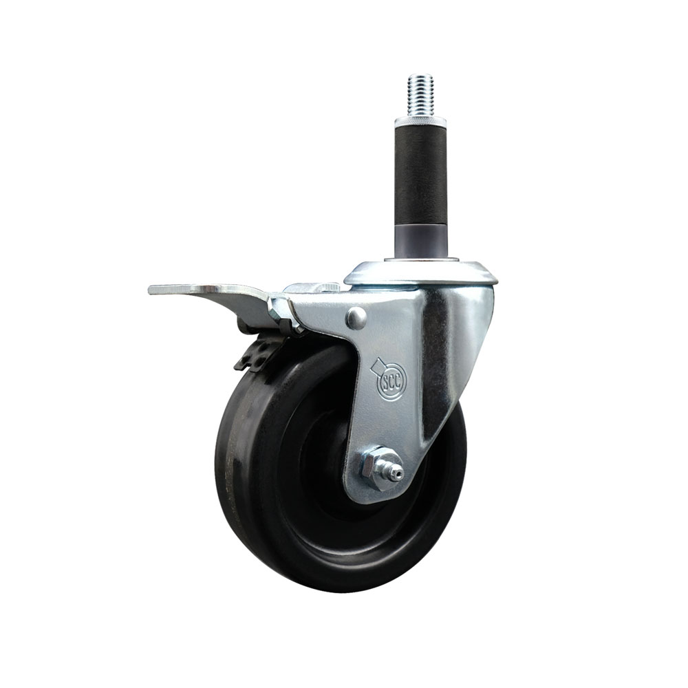 SCC-EXTTL20S414-PHR-1 Phenolic Swivel Expanding Stem Caster with Roller Bearing 4 x 1.25 in. Black Wheel & 1 in. Stem & Total Locking Brake