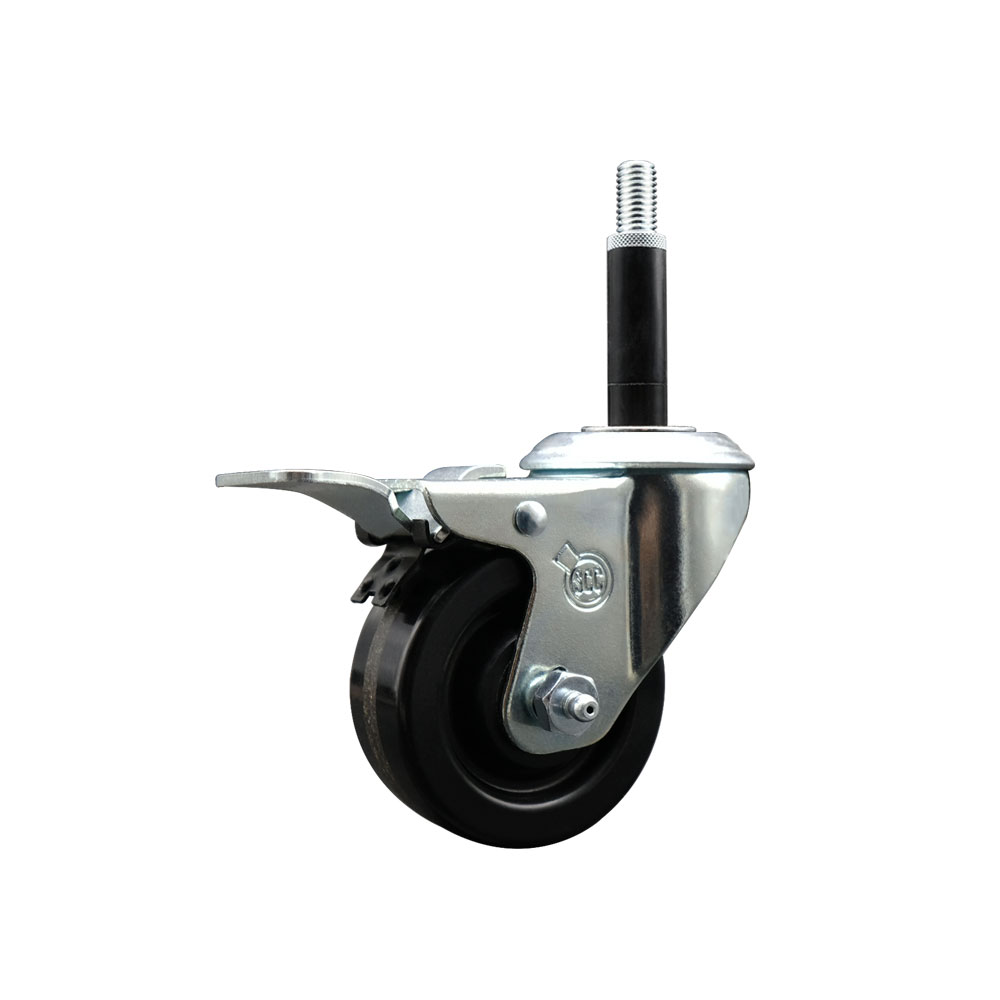 SCC-EXTTL20S314-PHR-34 Phenolic Swivel Expanding Stem Caster with Roller Bearing 3 x 1.25 in. Black Wheel & 0.75 in. Stem & Total Locking Brake