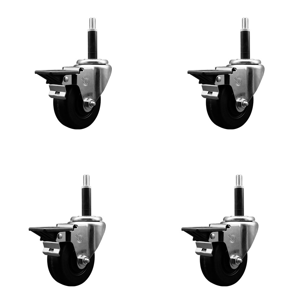 SCC-EX20S3514-PHR-PLB-34-4 Phenolic Swivel Expanding Stem Caster with Roller Bearings 3.5 x 1.25 in. Black Wheels & 0.75 in. Stems - Set of 4
