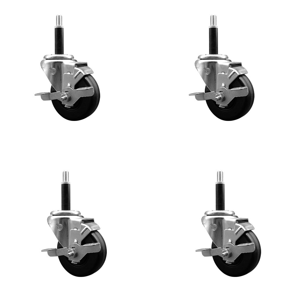SCC-EX20S3514-PHR-TLB-34-4 Phenolic Swivel Expanding Stem Caster with Roller Bearings 3.5 x 1.25 in. Black Wheels & 0.75 in. Stems - Set of 4