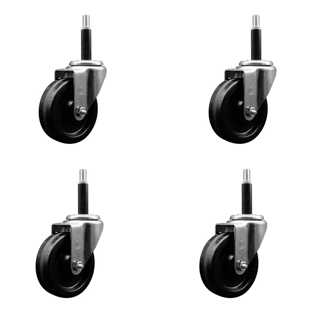 SCC-EX20S414-PHR-34-4 Phenolic Swivel Expanding Stem Caster with Roller Bearings 4 x 1.25 in. Black Wheels & 0.75 in. Stems - Set of 4