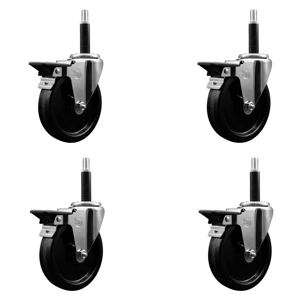 SCC-EX20S514-PHR-PLB-34-4 Phenolic Swivel Expanding Stem Caster with Roller Bearings 5 x 1.25 in. Black Wheels & 0.75 in. Stems - Set of 4