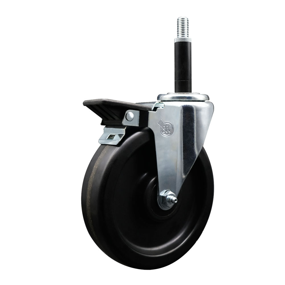SCC-EX20S615-PHR-PLB-34 Phenolic Swivel Expanding Stem Caster with Roller Bearing 6 x 1.5 in. Black Wheel & 0.75 in. Stem & Posi Locking Brake