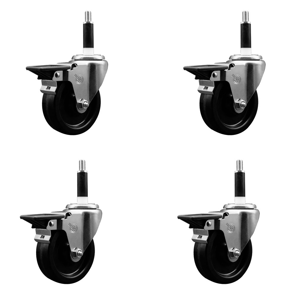 SCC-EX20S414-PHR-PLB-78-4 Phenolic Swivel Expanding Stem Caster with Roller Bearings 4 x 1.25 in. Black Wheels & 0.87 in. Stems - Set of 4