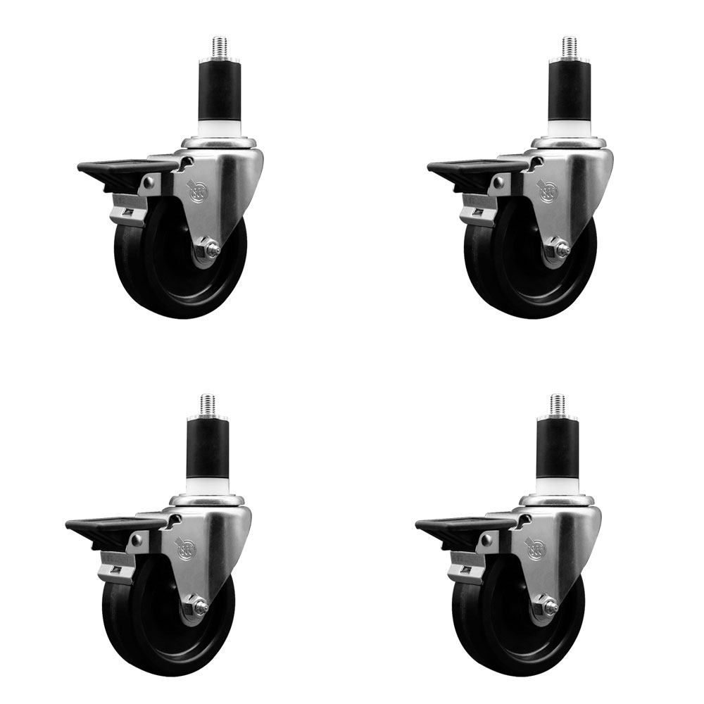 SCC-EX20S414-PHS-PLB-112-4 Phenolic Swivel Expanding Stem Caster with 4 in. Black Wheels & 1.5 in. Stems - Set of 4
