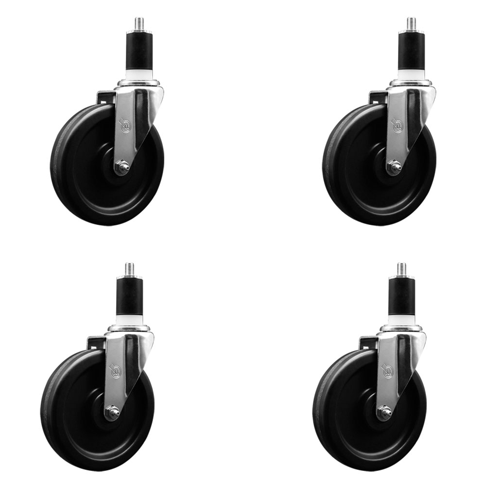 SCC-EX20S615-PHS-112-4 Phenolic Swivel Expanding Stem Caster with 6 in. Black Wheels & 1.5 in. Stems - Set of 4