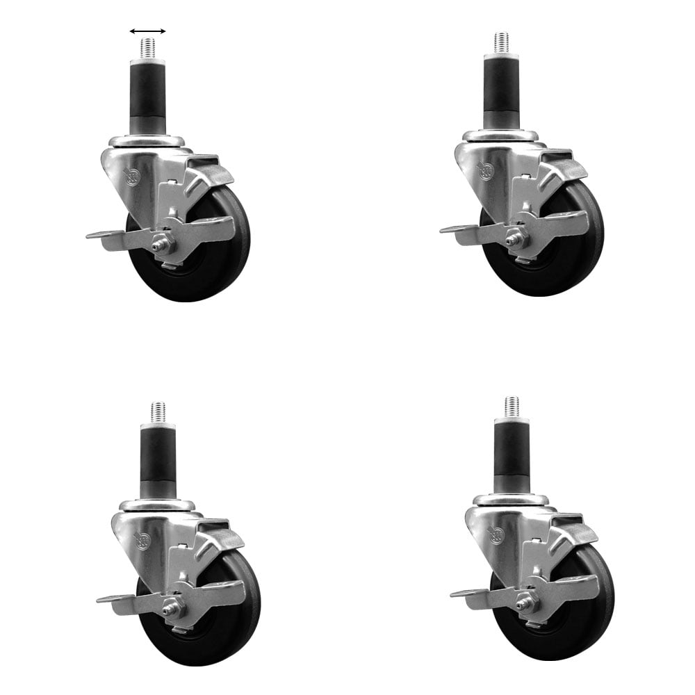 SCC-EX20S3514-PHS-TLB-114-4 Phenolic Swivel Expanding Stem Caster with 3.5 in. Black Wheels & 1.25 in. Stems - Set of 4
