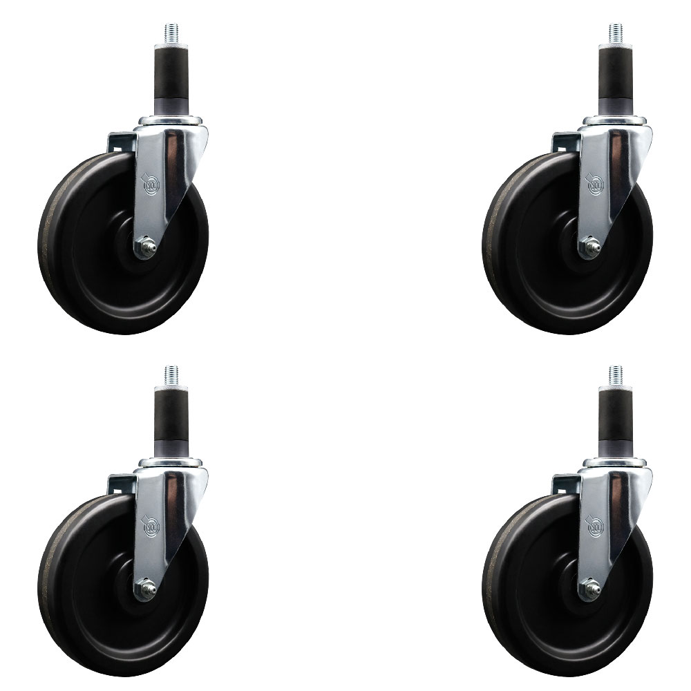 SCC-EX20S615-PHS-114-4 Phenolic Swivel Expanding Stem Caster with 6 in. Black Wheels & 1.25 in. Stems - Set of 4