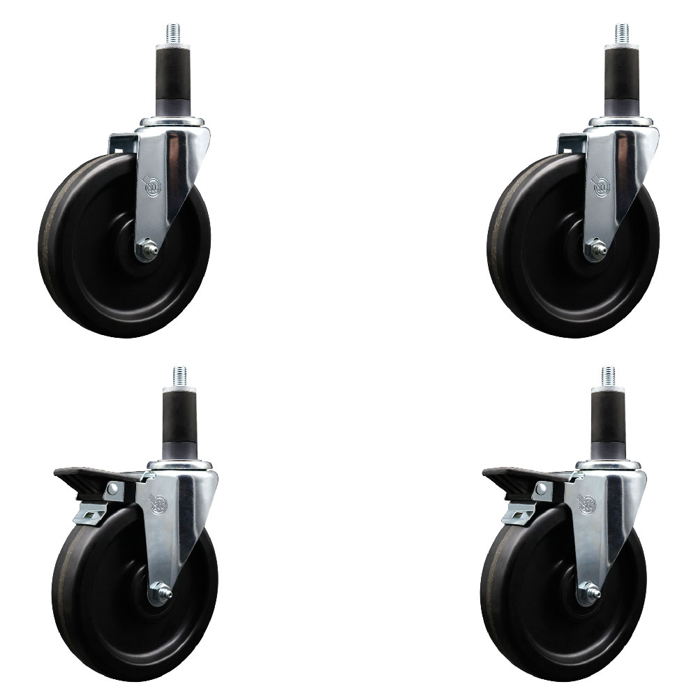 SCC-EX20S615-PHS-2-PLB-2-114 Phenolic Swivel Expanding Stem Caster with 6 in. Black Wheels & 1.25 in. Stems - Set of 4