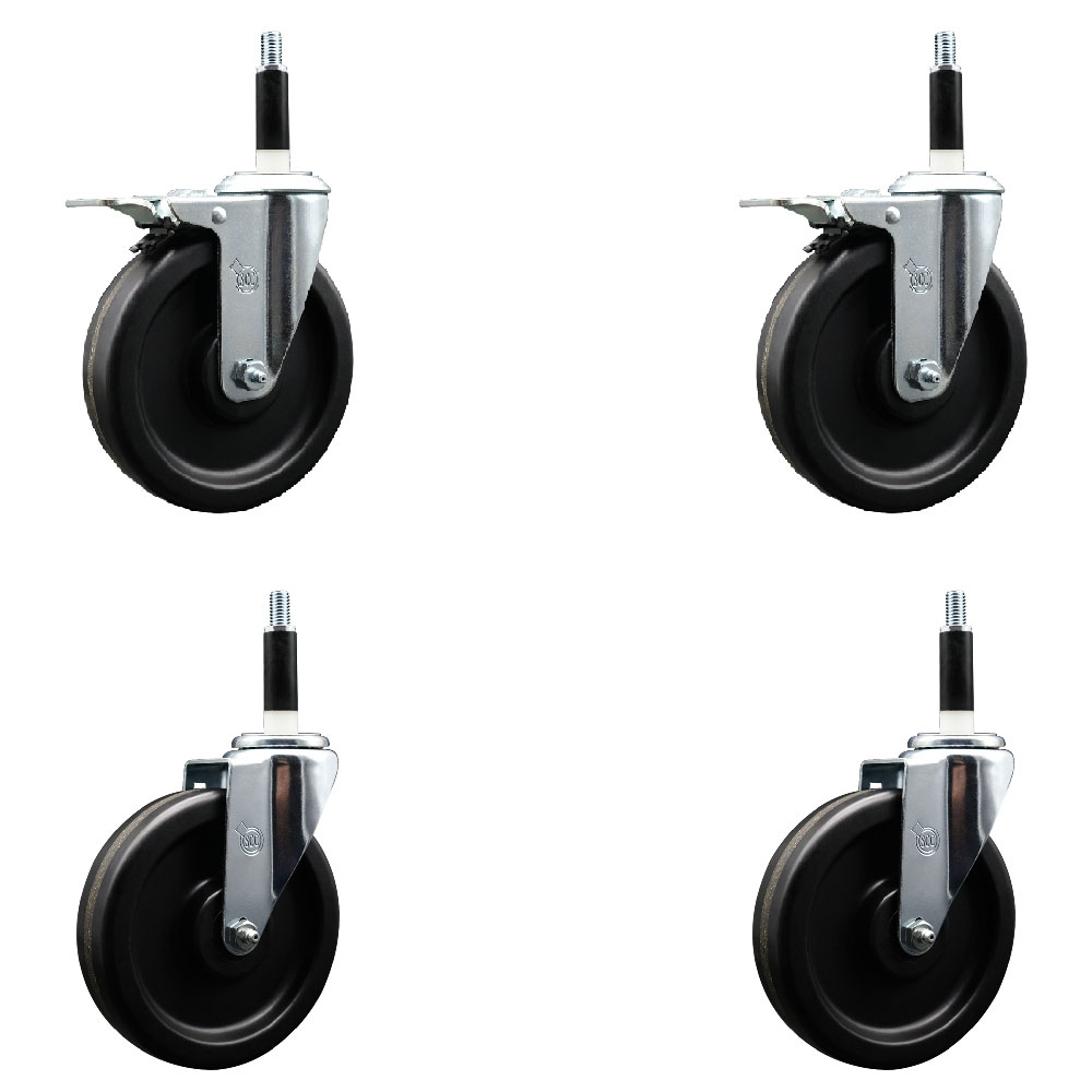 SCC-EXTTL20S615-PHS-2-S-2-78 Phenolic Swivel Expanding Stem Caster with 6 in. Black Wheels & 0.87 in. Stems - Set of 4