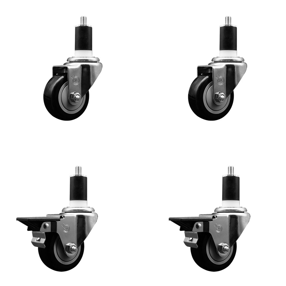 SCC-EX20S314-PPUB-BLK-2-PLB-2-112 Polyurethane Swivel Expanding Stem Caster with 3 in. Black Wheels & 1.5 in. Stems - Set of 4