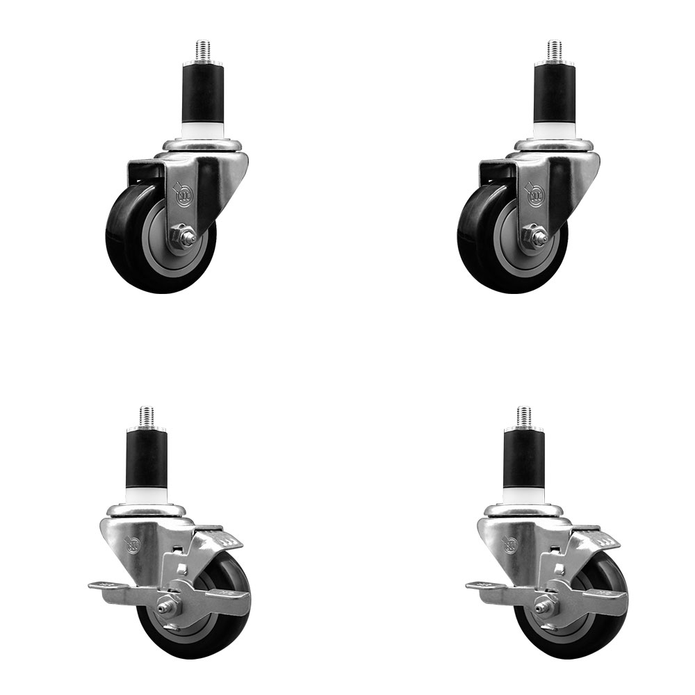SCC-EX20S314-PPUB-BLK-2-TLB-2-112 Polyurethane Swivel Expanding Stem Caster with 3 in. Black Wheels & 1.5 in. Stems - Set of 4