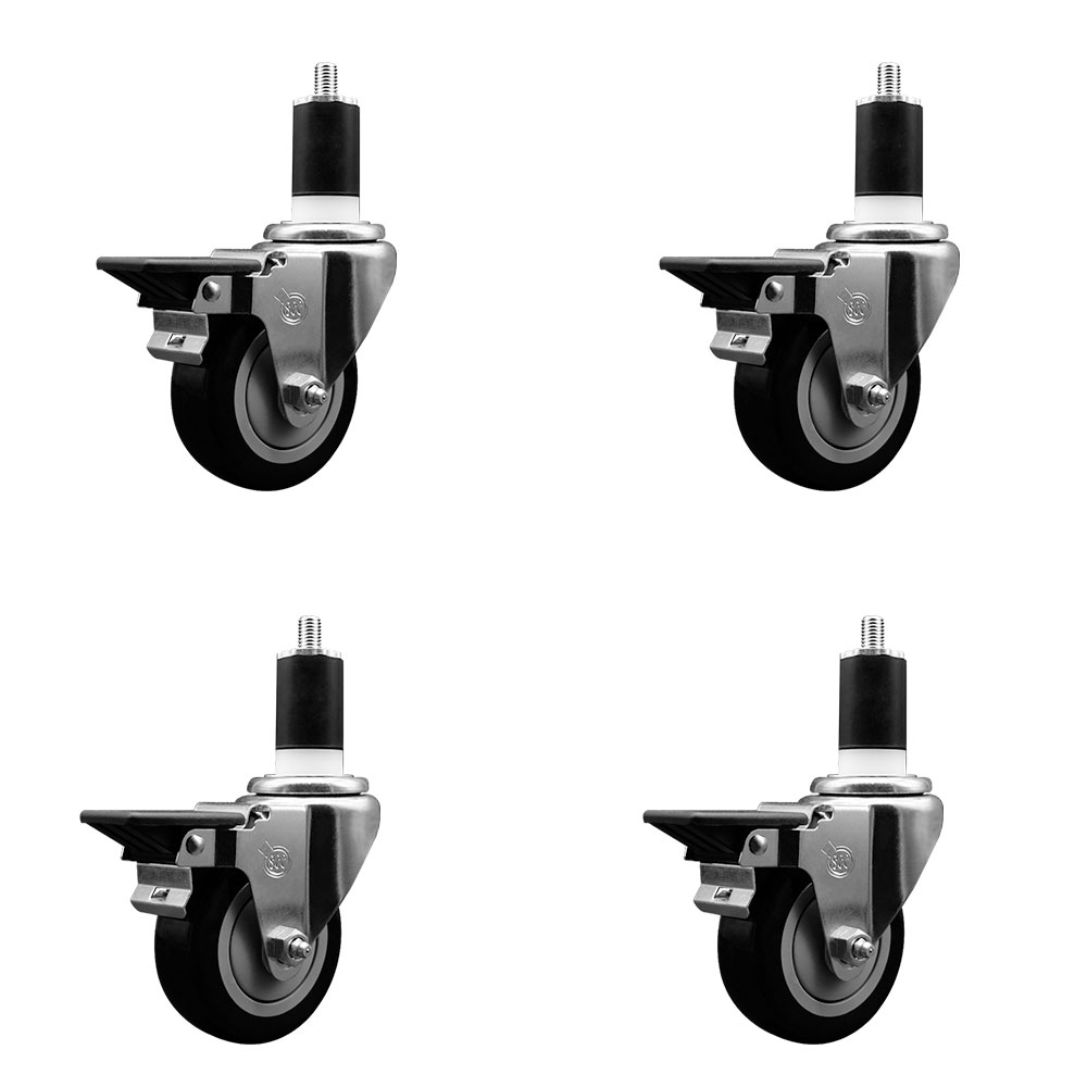 SCC-EX20S3514-PPUB-BLK-PLB-112-4 Polyurethane Swivel Expanding Stem Caster with 3.5 in. Black Wheels & 1.5 in. Stems - Set of 4