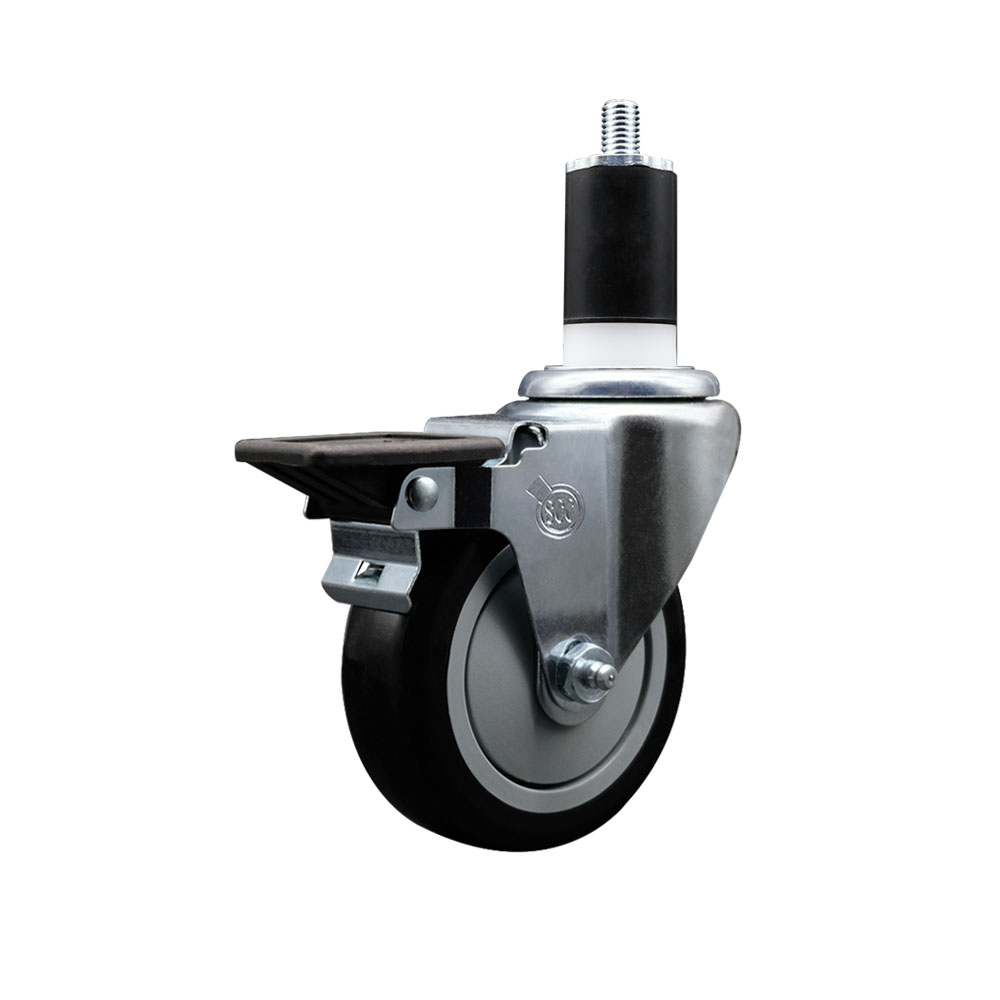 SCC-EX20S414-PPUB-BLK-PLB-112 Polyurethane Expanding Stem Swivel Caster with 4 in. Black Wheel & 1.5 in. Stem & Posi Locking Brake