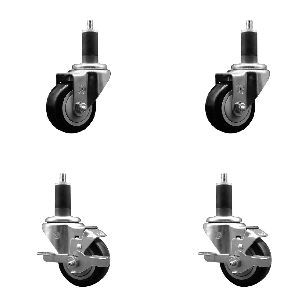 SCC-EX20S314-PPUB-BLK-2-TLB-2-114 Polyurethane Swivel Expanding Stem Caster with 3 in. Black Wheels & 1.25 in. Stems - Set of 4