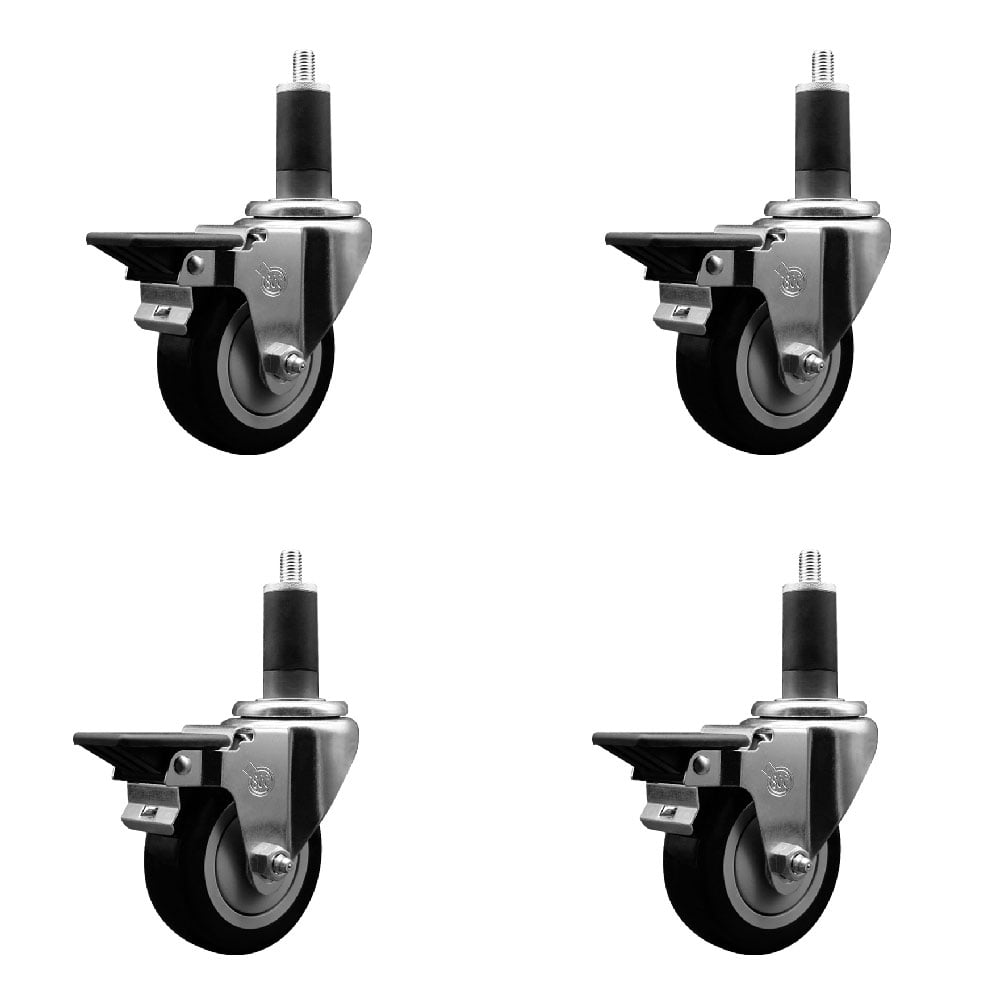 SCC-EX20S3514-PPUB-BLK-PLB-114-4 Polyurethane Swivel Expanding Stem Caster with 3.5 in. Black Wheels & 1.25 in. Stems - Set of 4