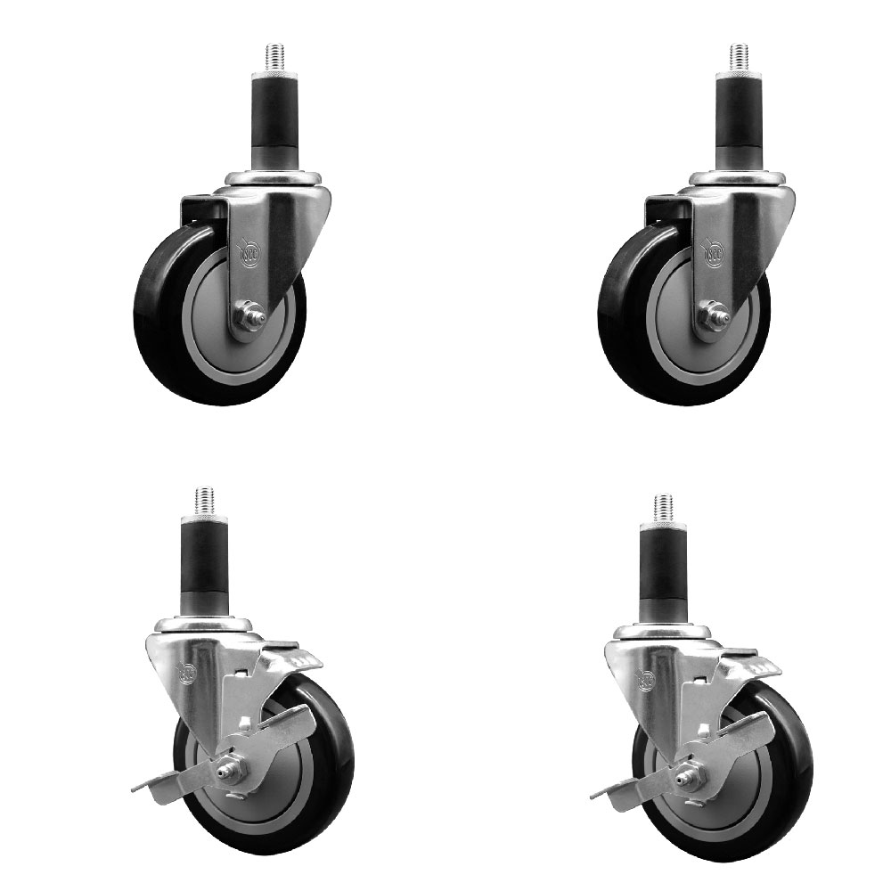 SCC-EX20S414-PPUB-BLK-2-TLB-2-114 Polyurethane Swivel Expanding Stem Caster with 4 in. Black Wheels & 1.25 in. Stems - Set of 4