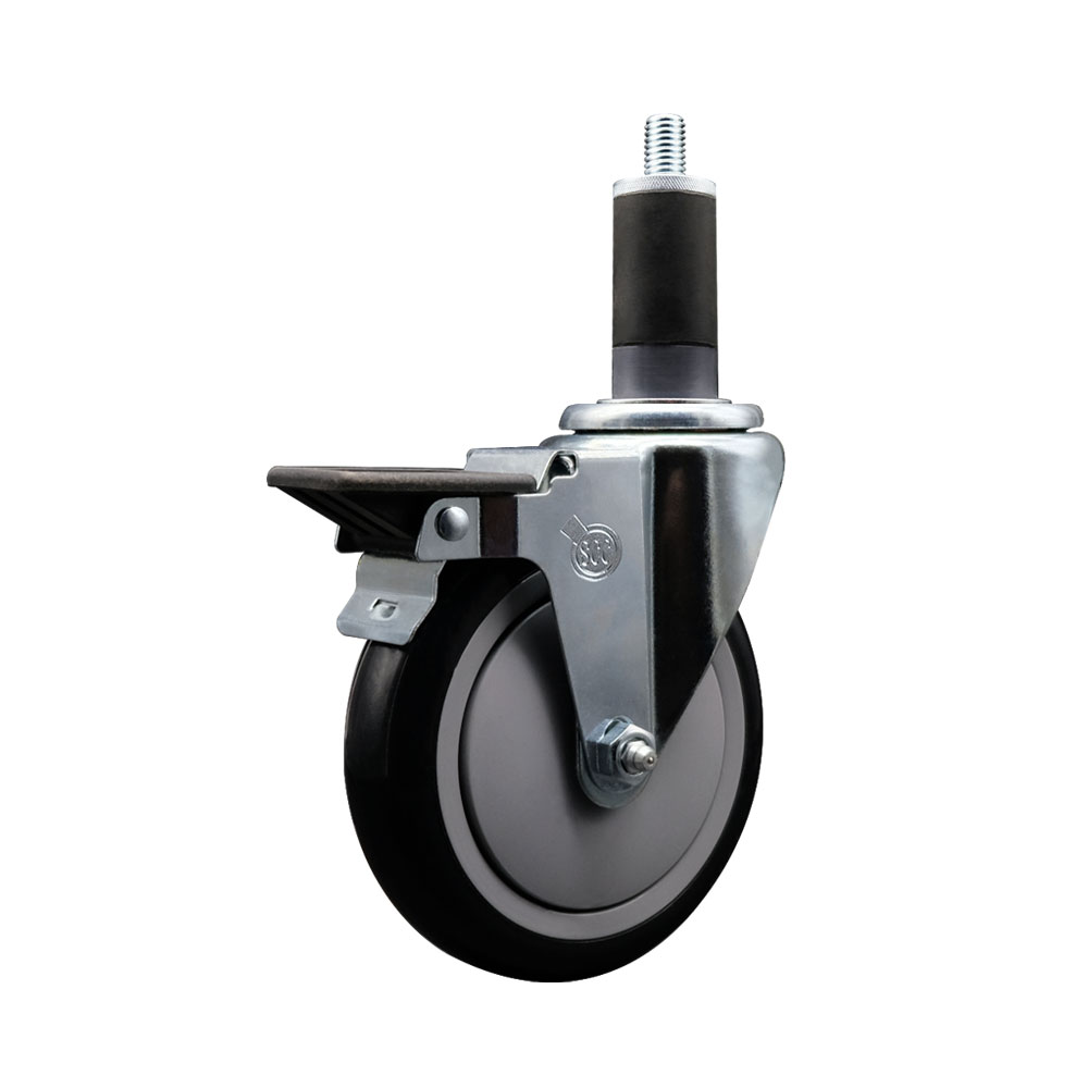 SCC-EX20S514-PPUB-BLK-PLB-114 Polyurethane Expanding Stem Swivel Caster with 5 in. Black Wheel & 1.25 in. Stem & Posi Locking Brake