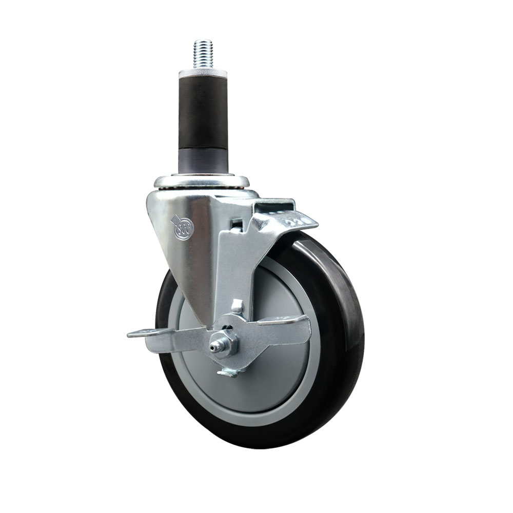 SCC-EX20S514-PPUB-BLK-TLB-114 Polyurethane Expanding Stem Swivel Caster with 5 in. Black Wheel & 1.25 in. Stem & Top Locking Brake