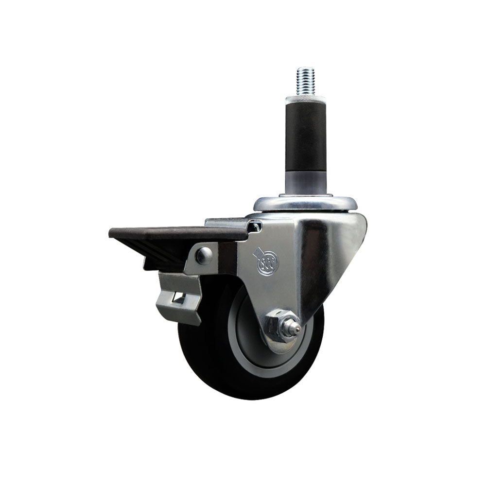 SCC-EX20S314-PPUB-BLK-PLB-118 Polyurethane Expanding Stem Swivel Caster with 3 in. Black Wheel & 1.13 in. Stem & Posi Locking Brake