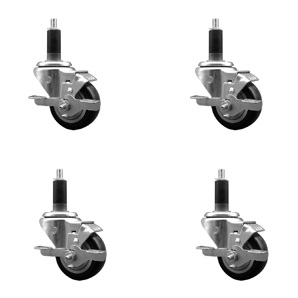 SCC-EX20S314-PPUB-BLK-TLB-118-4 Polyurethane Swivel Expanding Stem Caster with 3 in. Black Wheels & 1.13 in. Stems - Set of 4