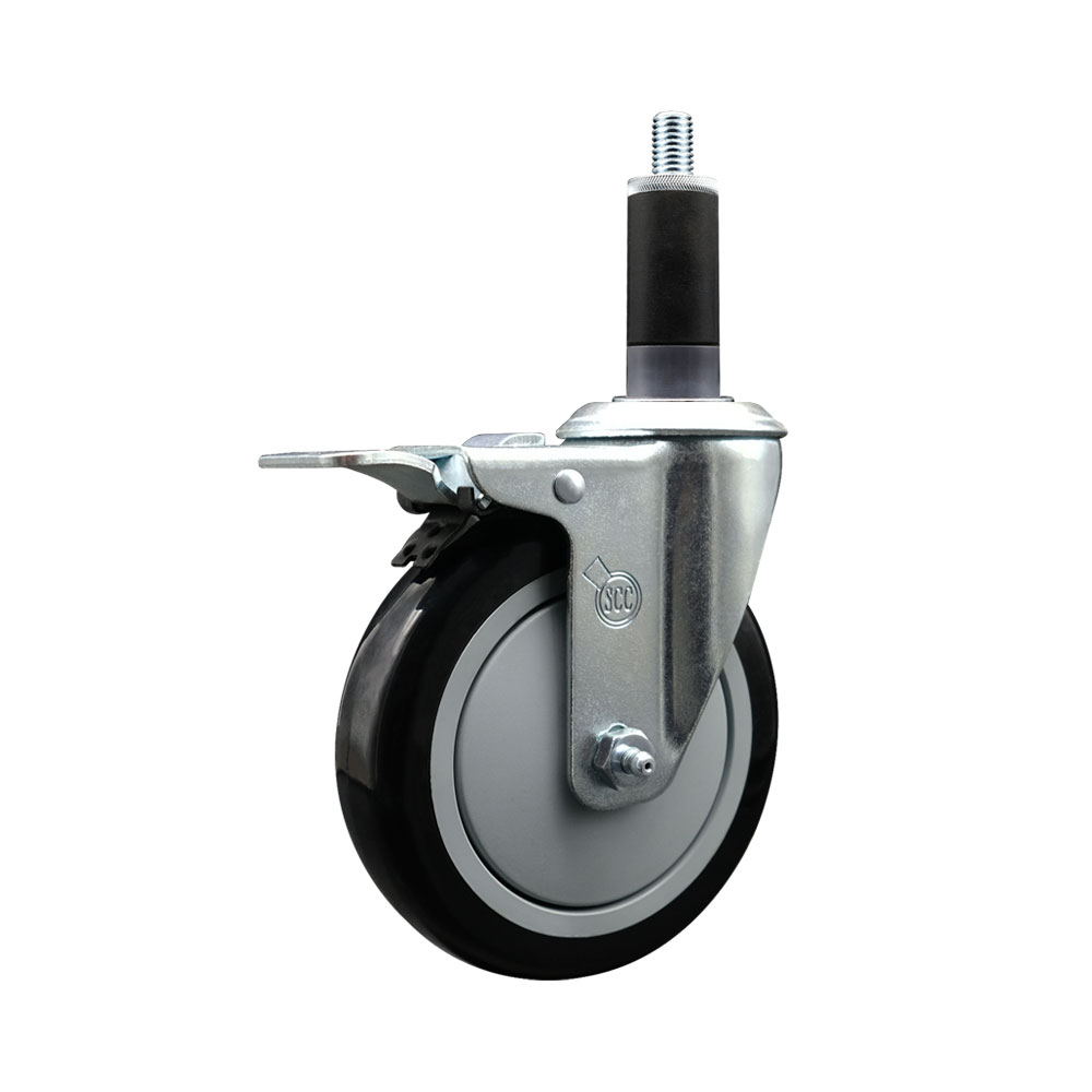 SCC-EXTTL20S514-PPUB-BLK-118 Polyurethane Expanding Stem Swivel Caster with 5 in. Black Wheel & 1.13 in. Stem & Total Locking Brake
