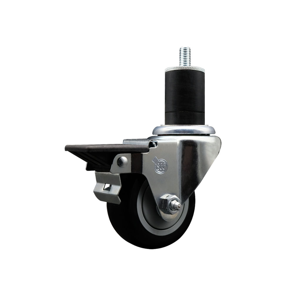 SCC-EX20S314-PPUB-BLK-PLB-134 Polyurethane Expanding Stem Swivel Caster with 3 in. Black Wheel & 1.75 in. Stem & Posi Locking Brake