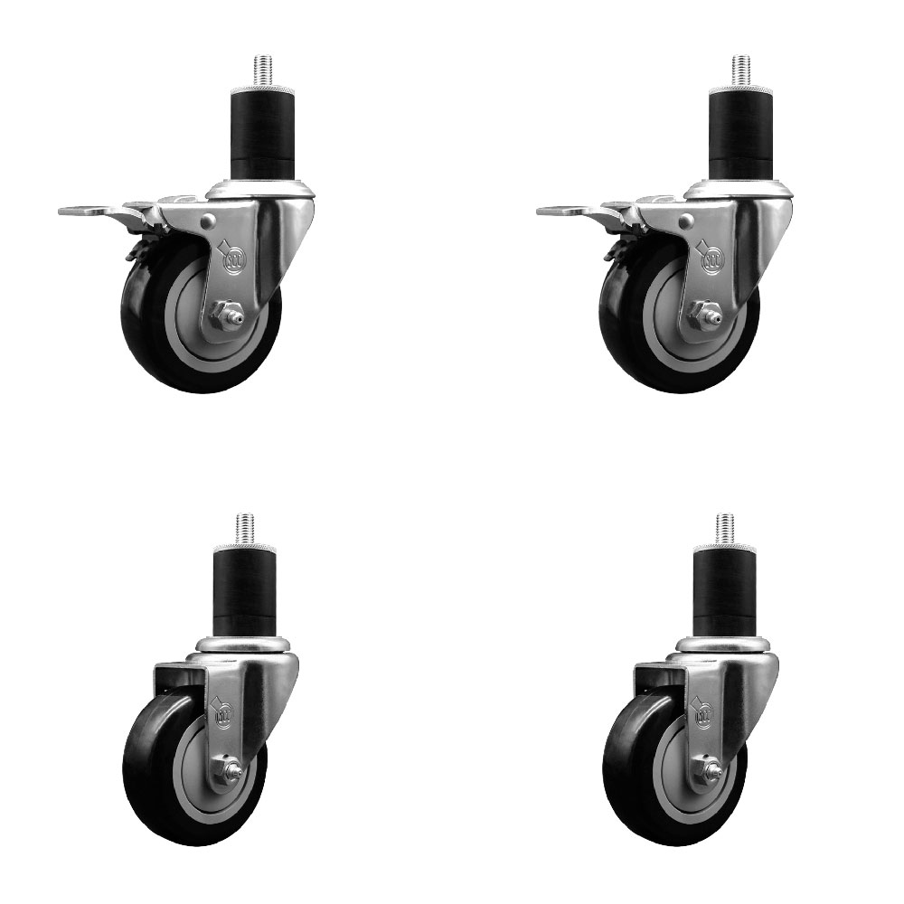 SCC-EXTTL20S3514-PPUB-BLK-2-S-2-134 Polyurethane Swivel Expanding Stem Caster with 3.5 in. Black Wheels & 1.75 in. Stems - Set of 4