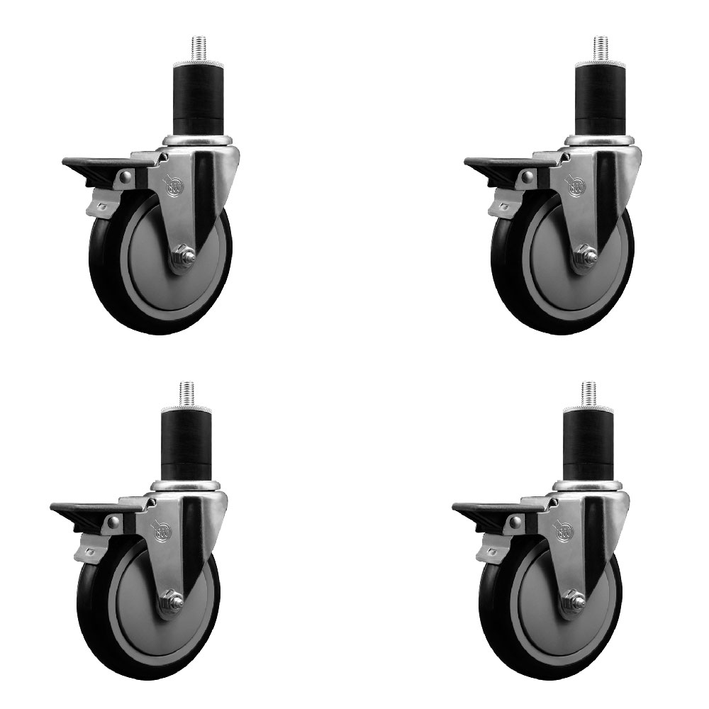 SCC-EX20S514-PPUB-BLK-PLB-134-4 Polyurethane Swivel Expanding Stem Caster with 5 in. Black Wheels & 1.75 in. Stems - Set of 4