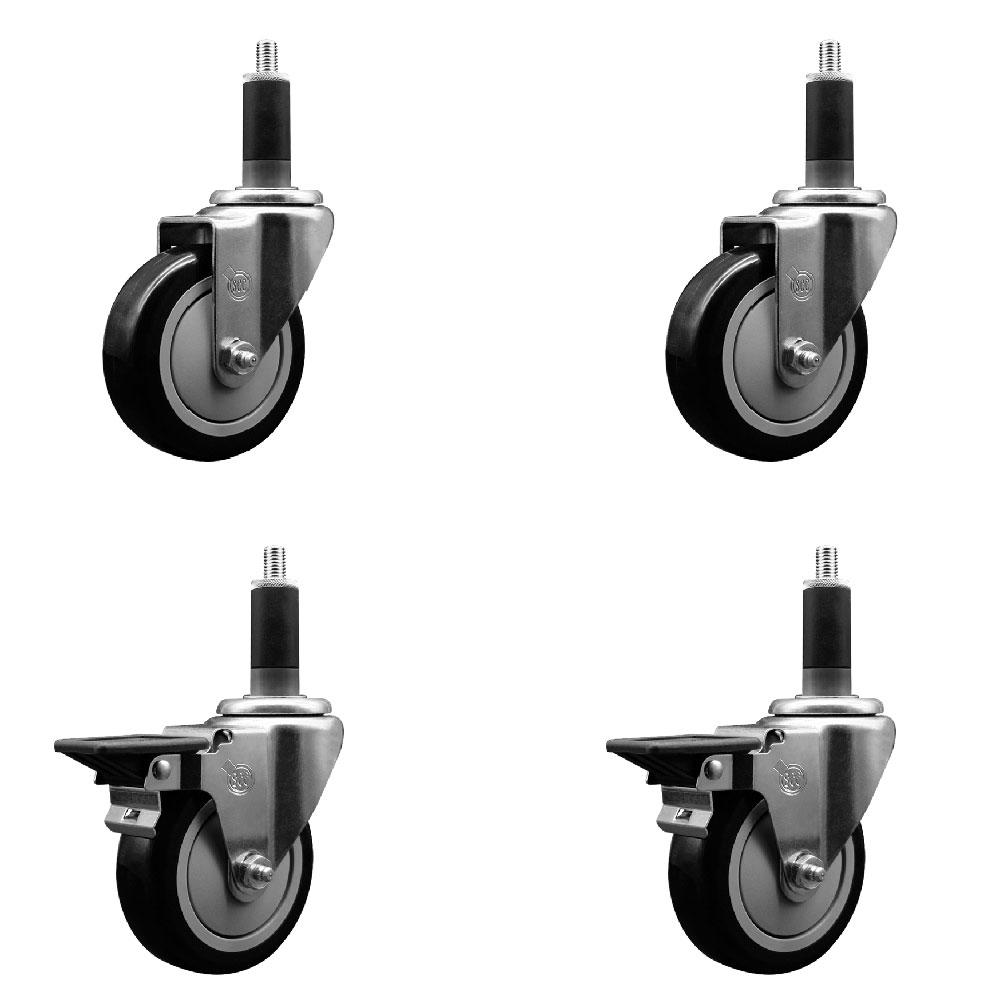 SCC-EX20S414-PPUB-BLK-2-PLB-2-118 Polyurethane Swivel Expanding Stem Caster with 4 in. Black Wheels & 1.13 in. Stems - Set of 4